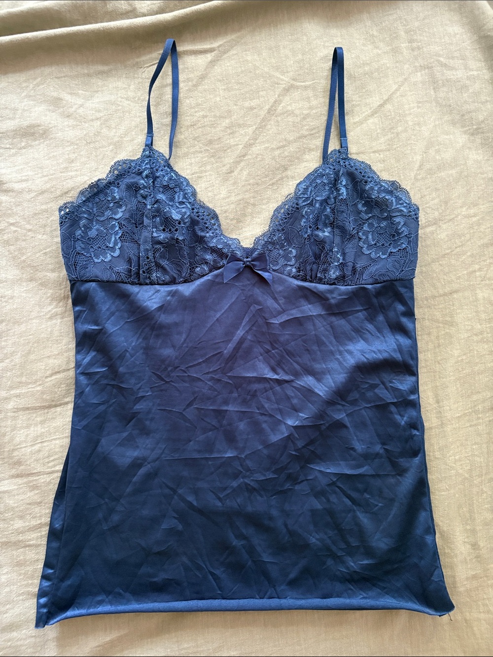 Silk Blue Lace Trim Cami Tank Top - Picture 1 of 4